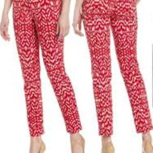 Jones New York Red Ikat Print Ankle Length Pants Stretch Size 10 Petite